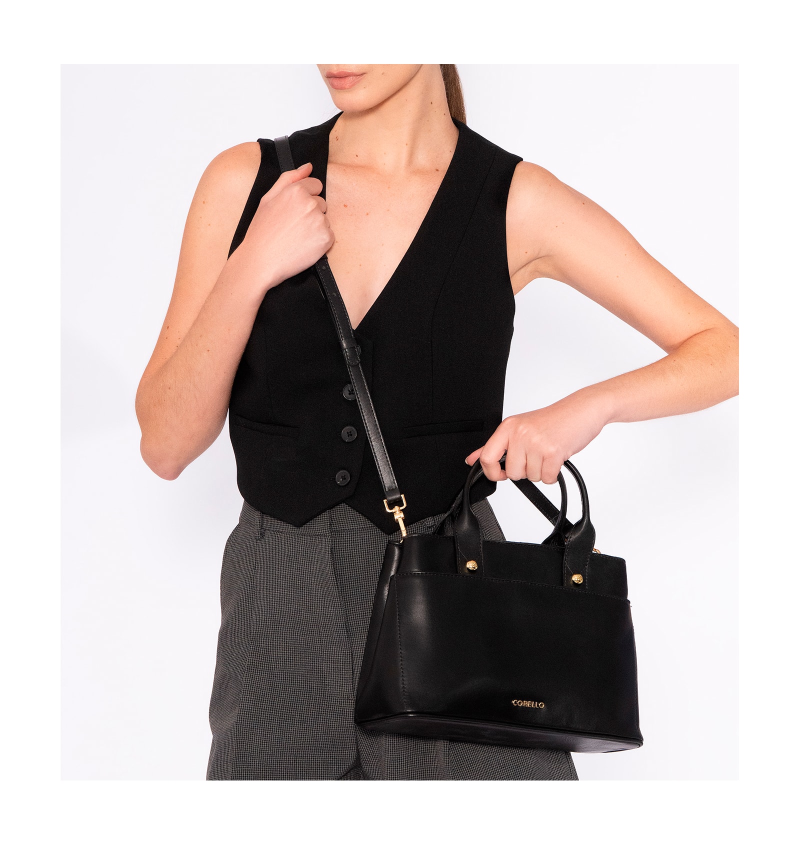 Bolsa Tote Esferas Couro Preto