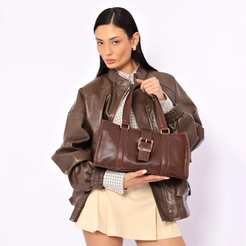 Bolsa Tote Fivela Couro Antique Marrom - imagem 2