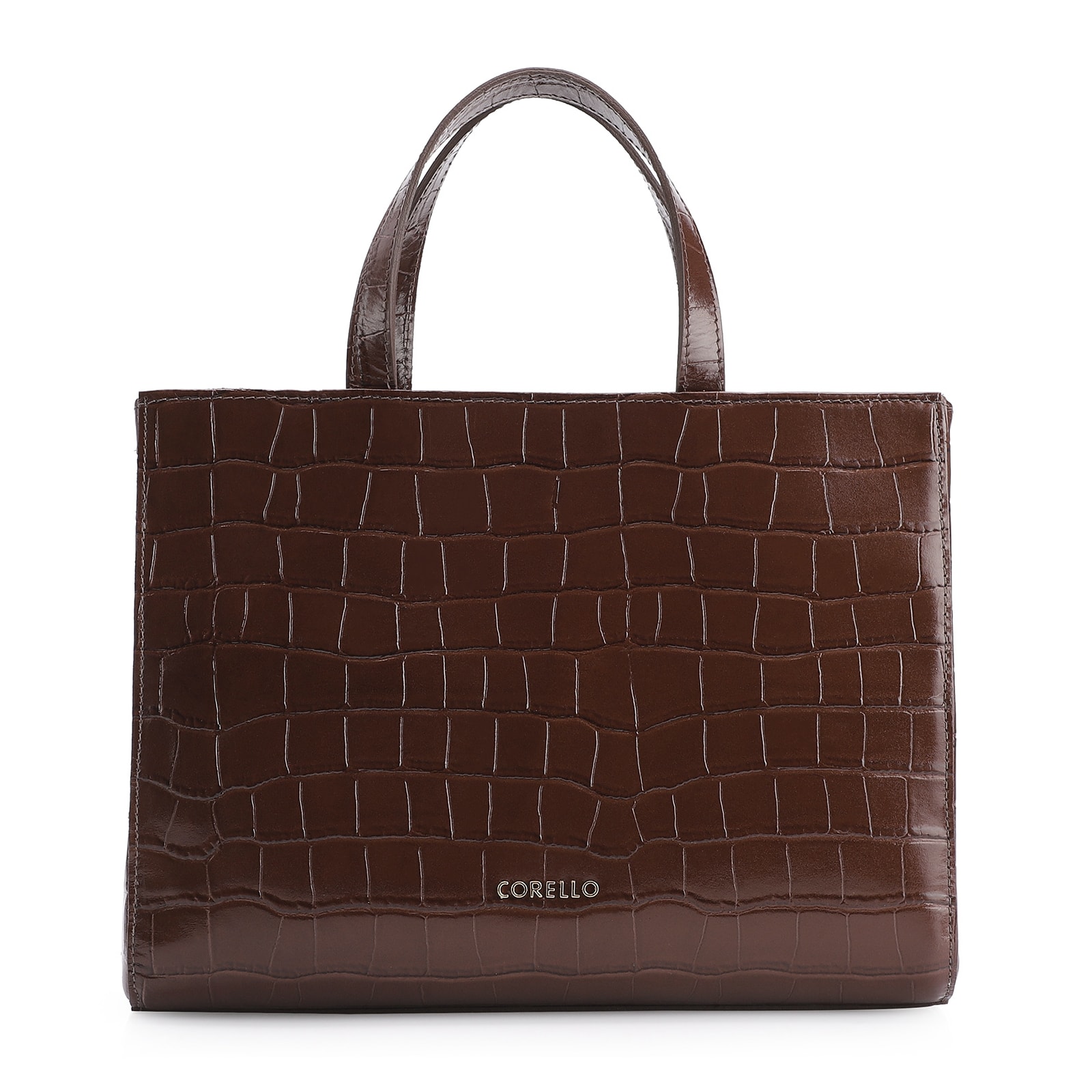 Bolsa Tote Fivela Couro Croco Marrom