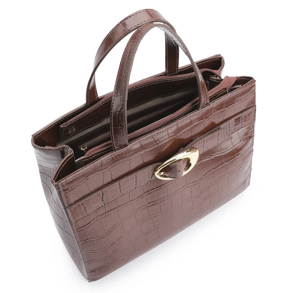 Bolsa Tote Fivela Couro Croco Marrom - imagem 5