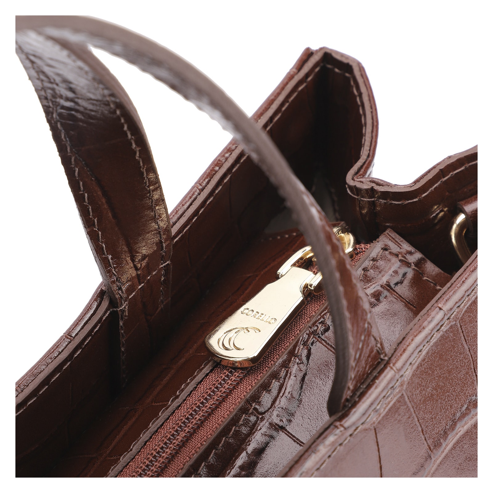 Bolsa Tote Fivela Couro Croco Marrom