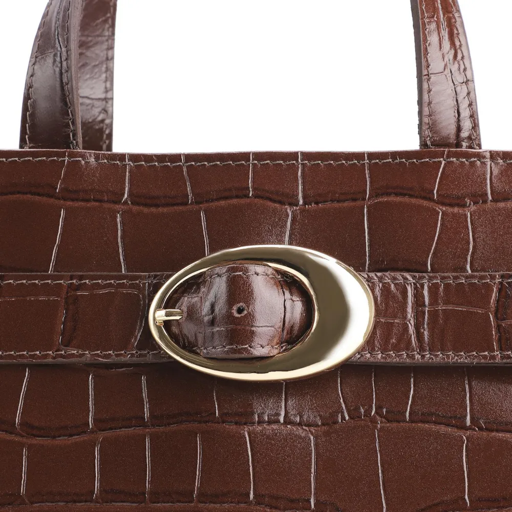 Bolsa Tote Fivela Couro Croco Marrom - imagem 8