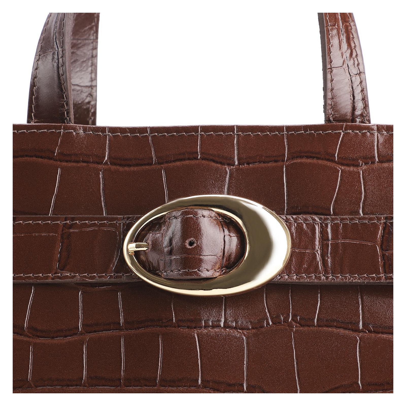 Bolsa Tote Fivela Couro Croco Marrom