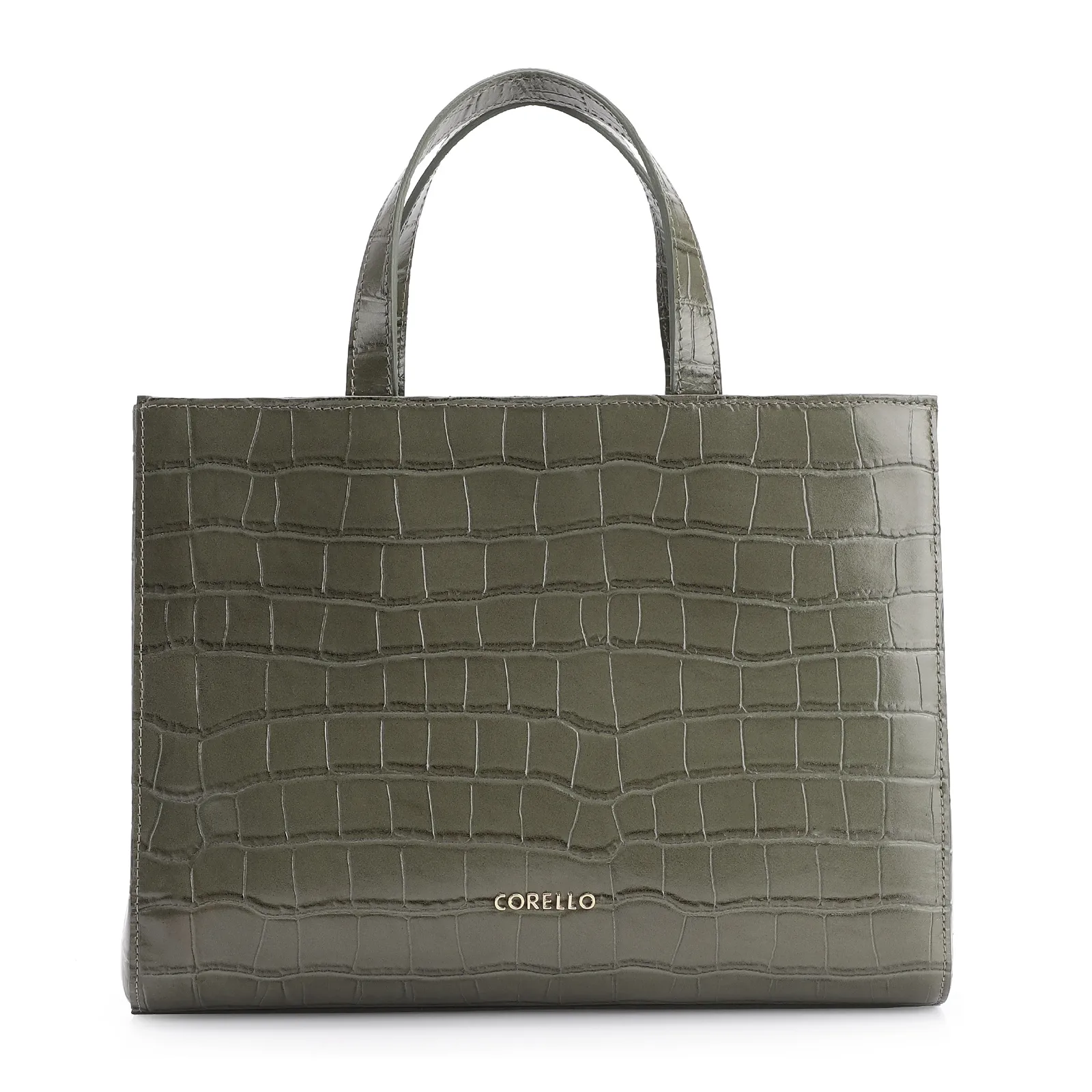 Bolsa Tote Fivela Couro Croco Verde