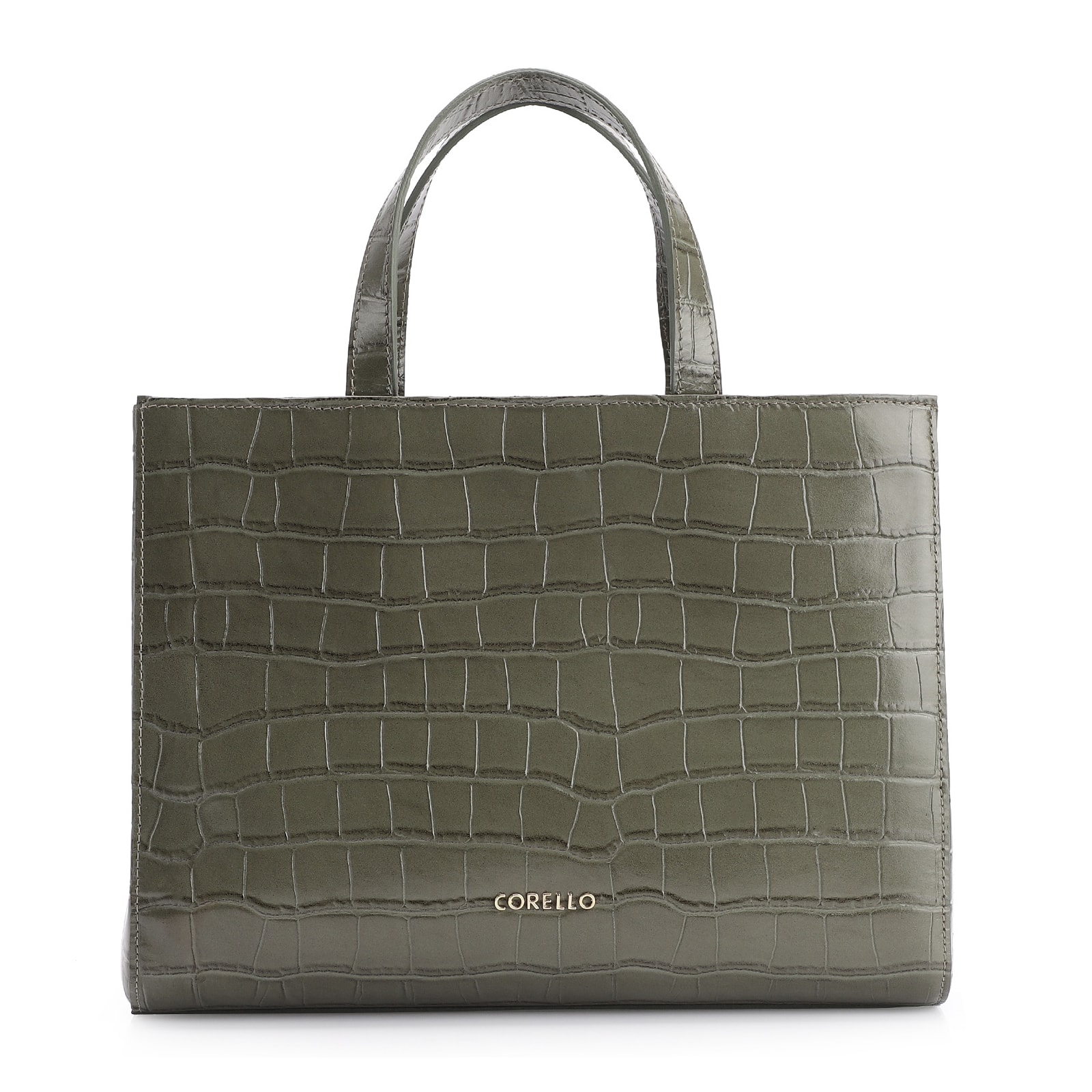 Bolsa Tote Fivela Couro Croco Verde
