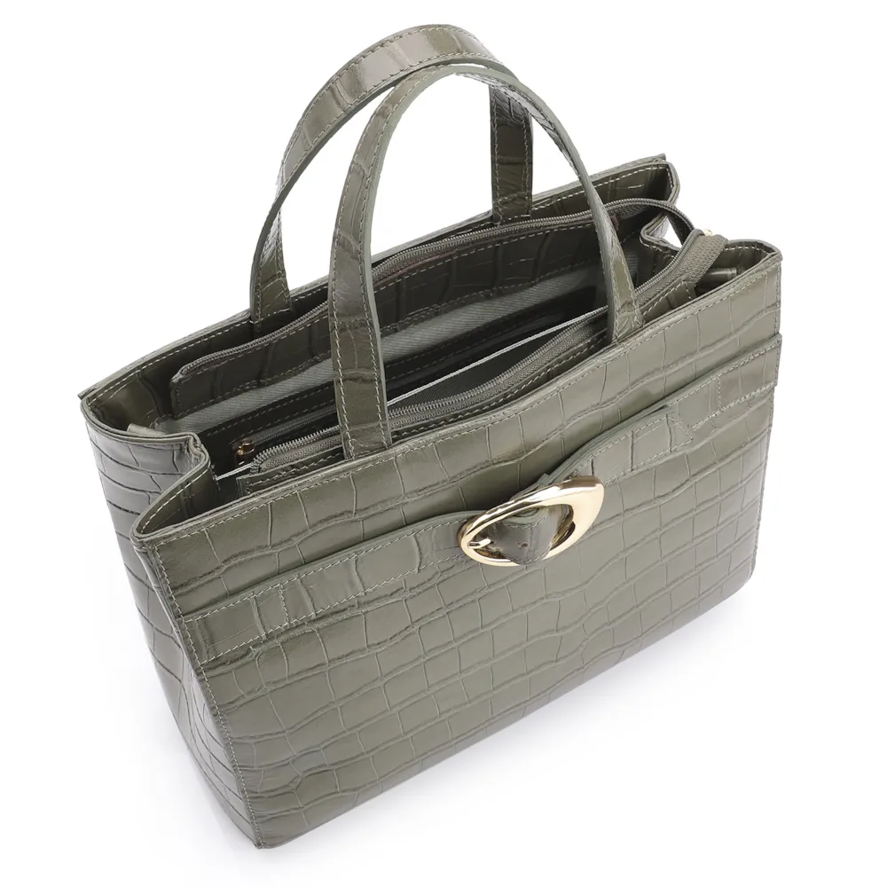 Bolsa Tote Fivela Couro Croco Verde - imagem 5