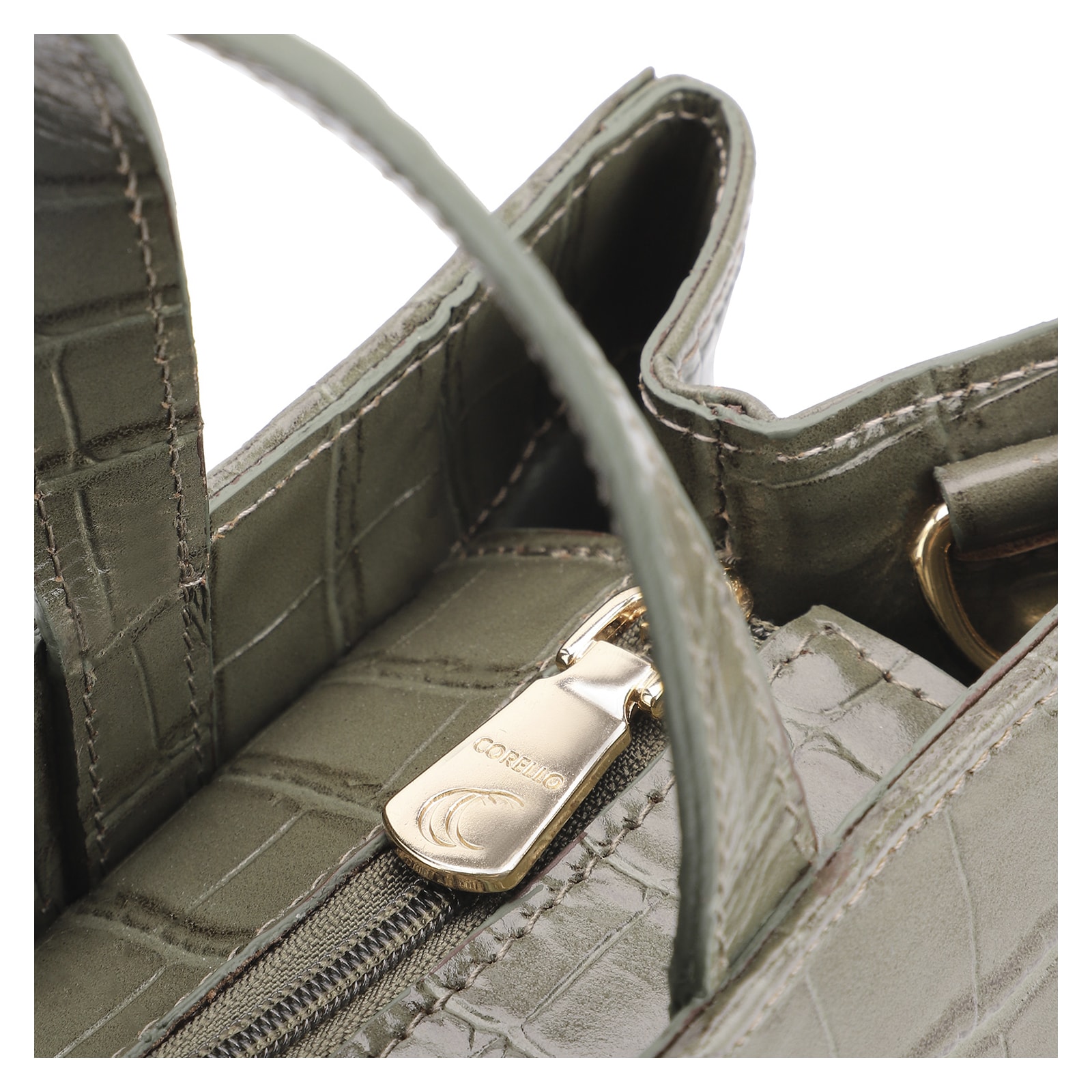 Bolsa Tote Fivela Couro Croco Verde