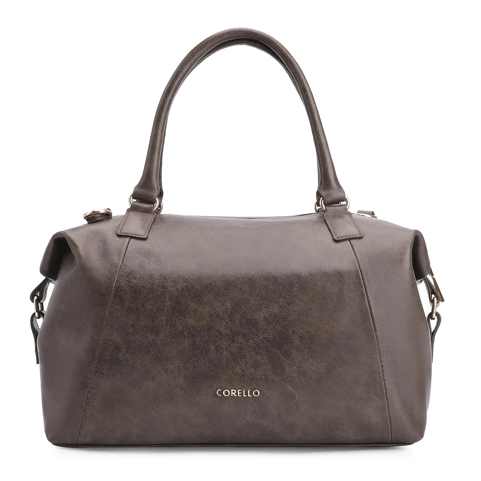 Bolsa Tote Fivelas Couro Estonado Marrom
