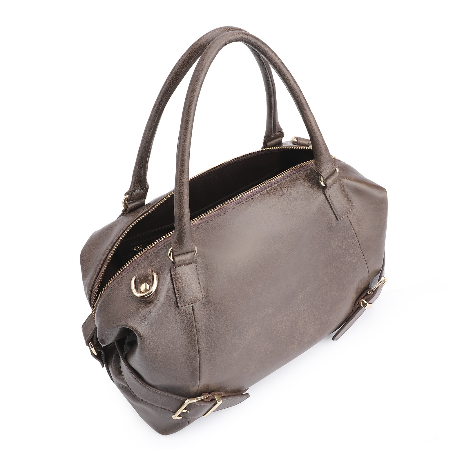 Bolsa Tote Fivelas Couro Estonado Marrom