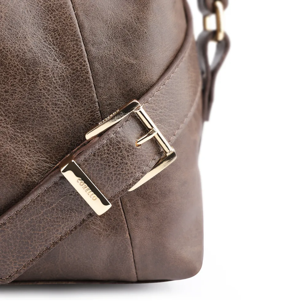Bolsa Tote Fivelas Couro Estonado Marrom - imagem 7