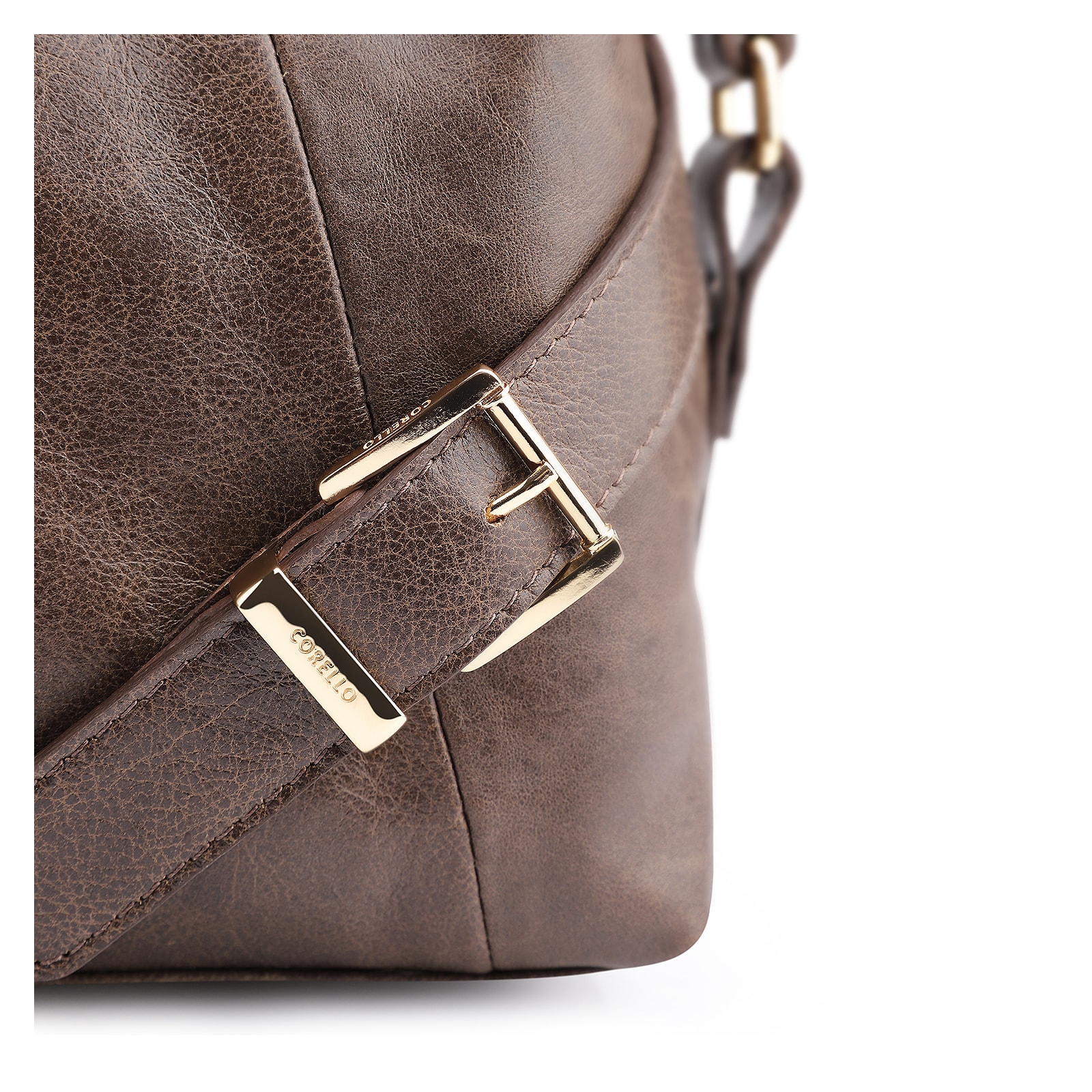 Bolsa Tote Fivelas Couro Estonado Marrom