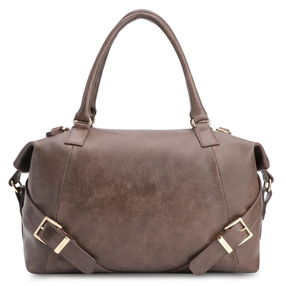 Bolsa Tote Fivelas Couro Estonado Marrom
