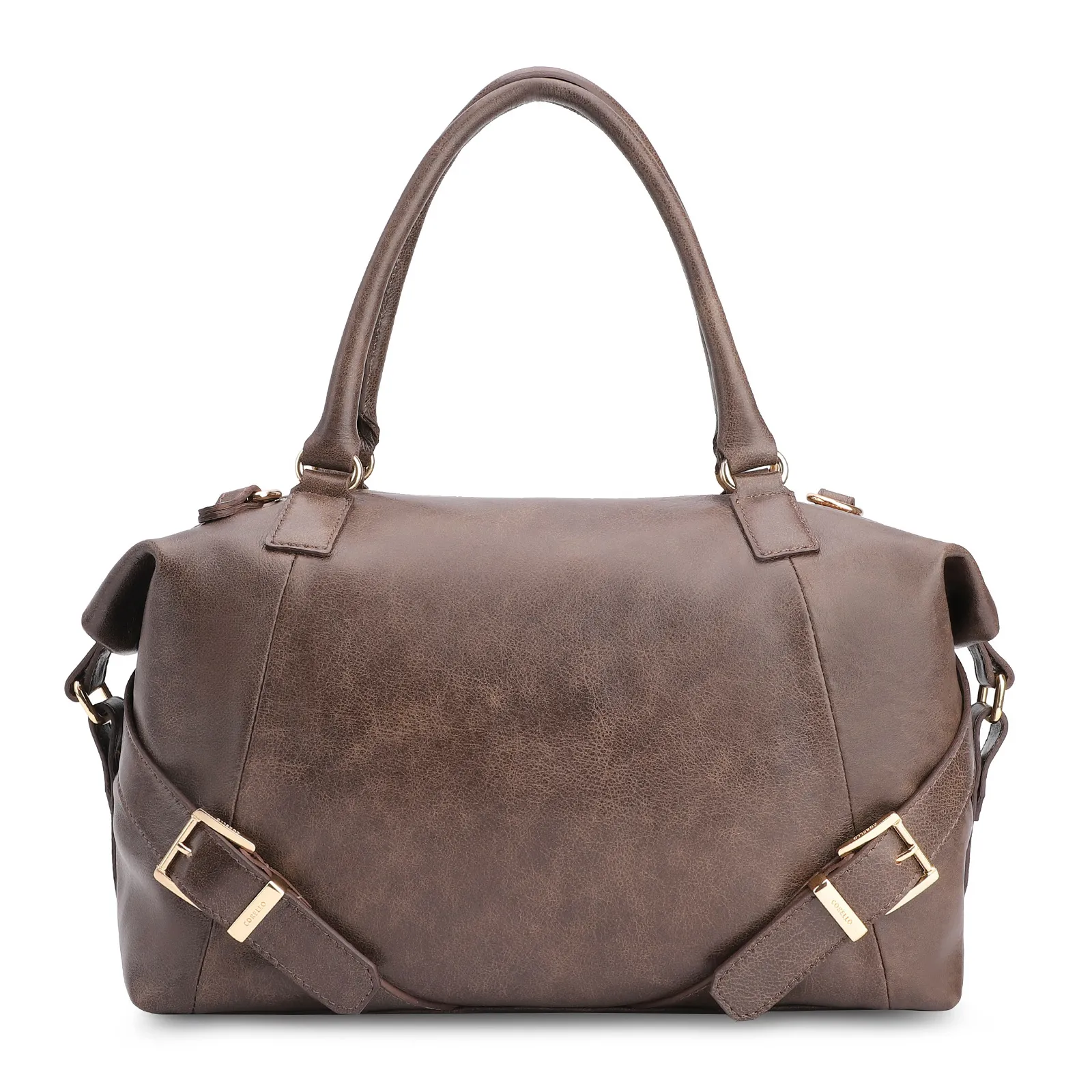 Bolsa Tote Fivelas Couro Estonado Marrom