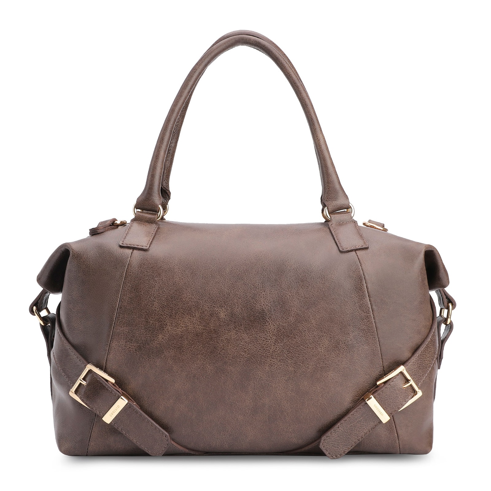 Bolsa Tote Fivelas Couro Estonado Marrom
