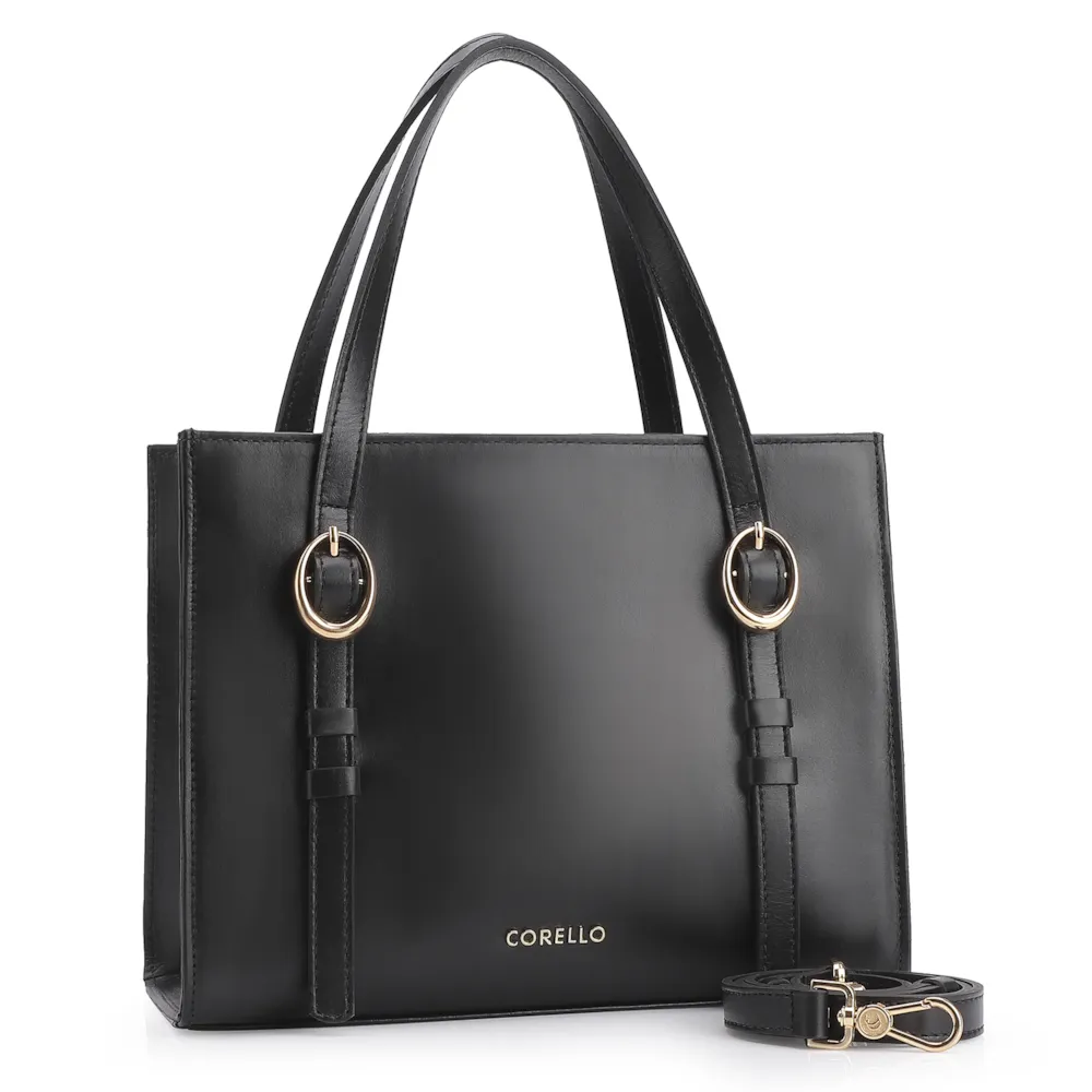 Bolsa Tote Fivelas Couro Preto - imagem 2
