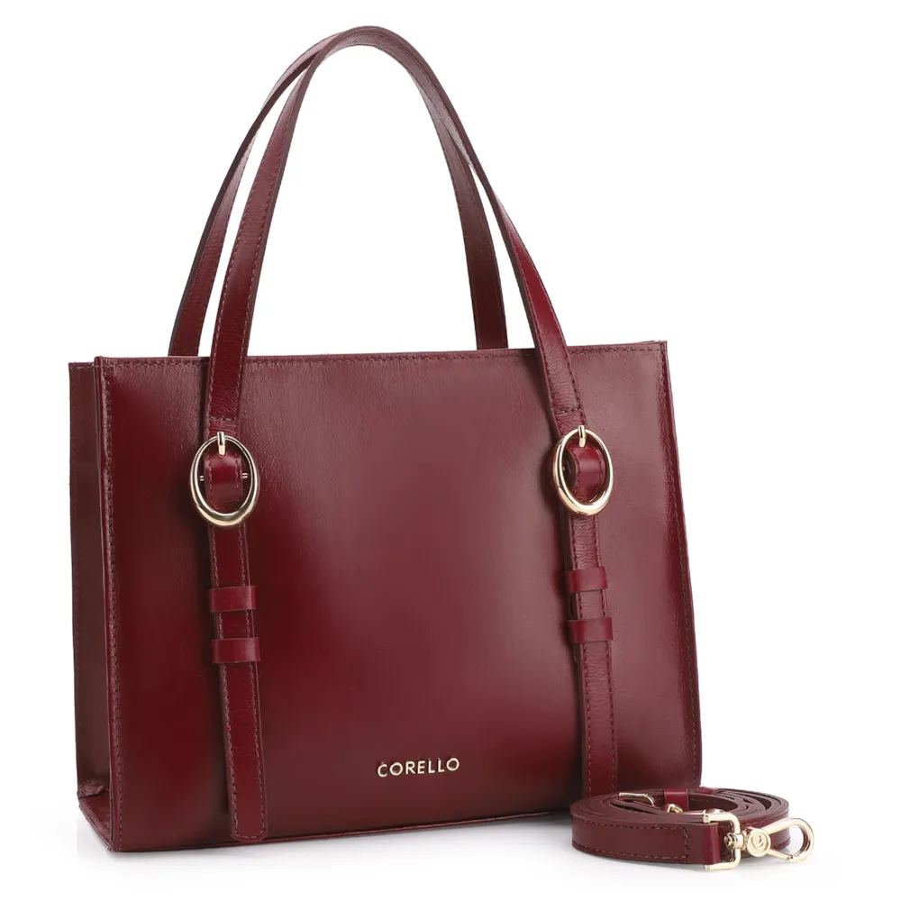Bolsa Tote Fivelas Couro Vermelho Cereja - imagem 2