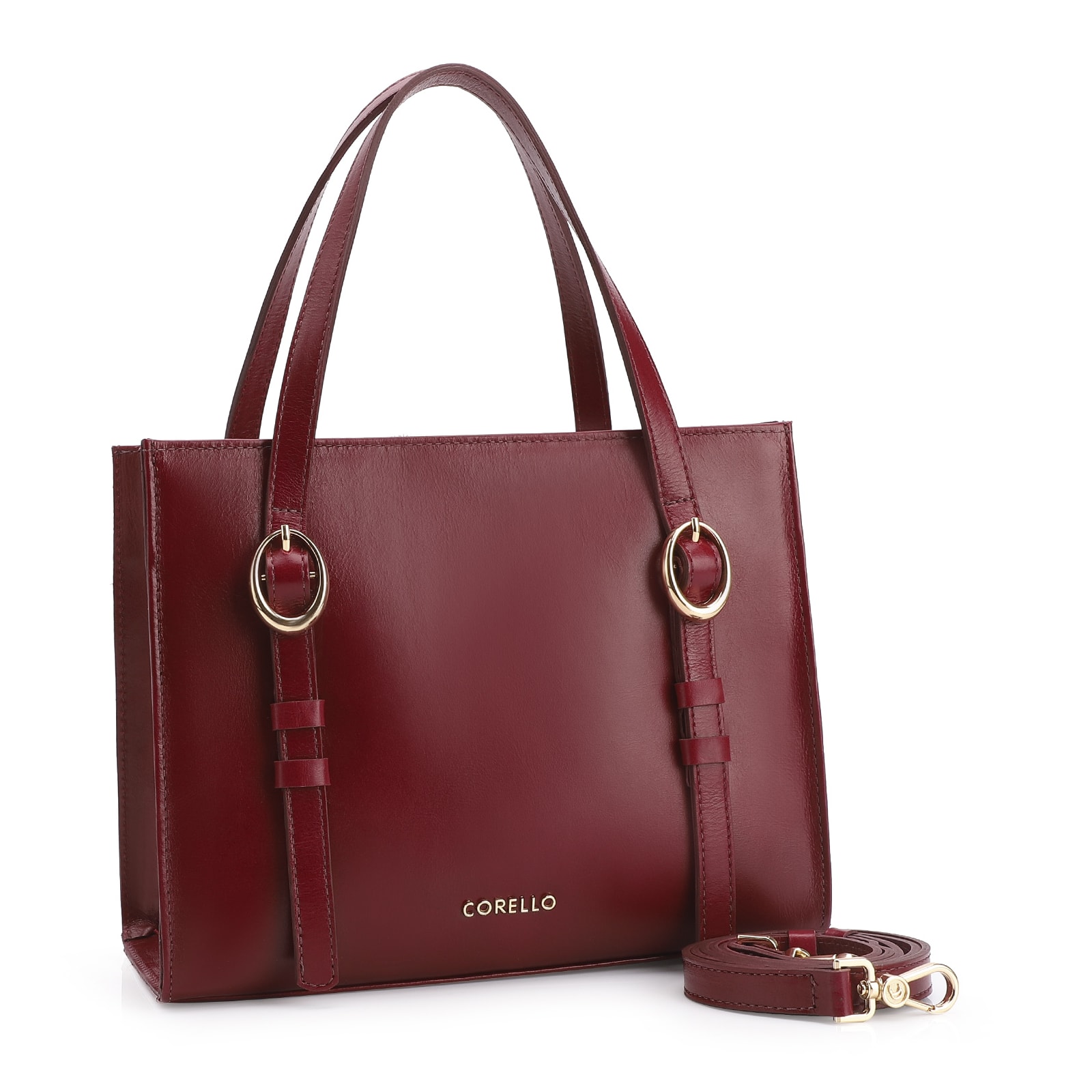 Bolsa Tote Fivelas Couro Vermelho Cereja
