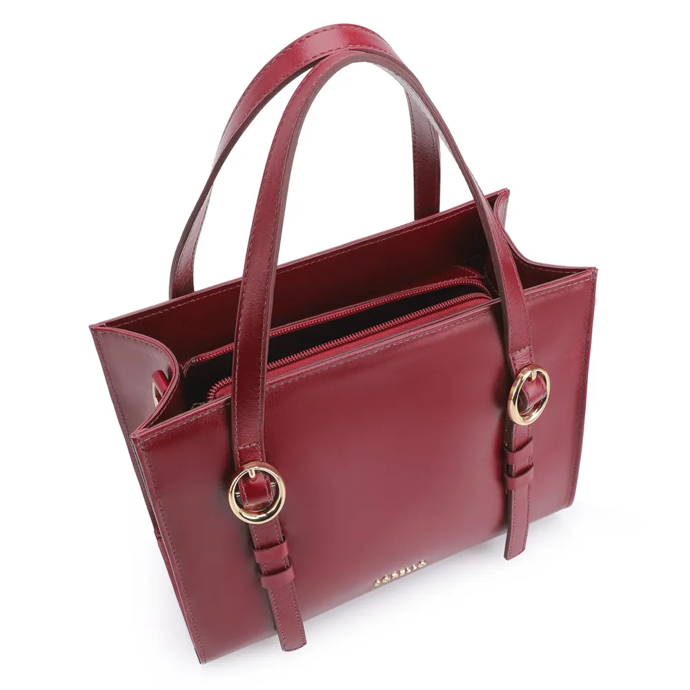 Bolsa Tote Fivelas Couro Vermelho Cereja - imagem 4