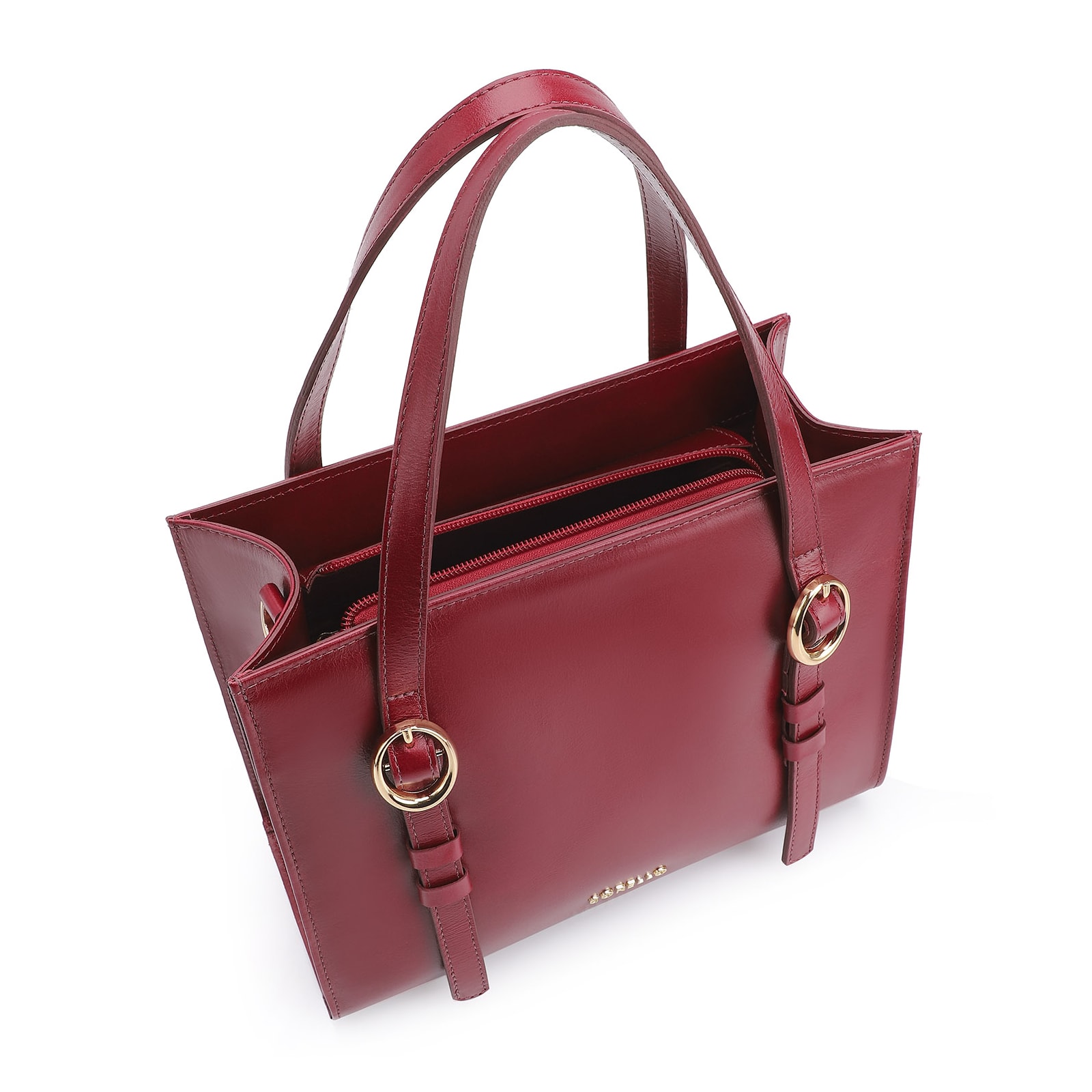 Bolsa Tote Fivelas Couro Vermelho Cereja