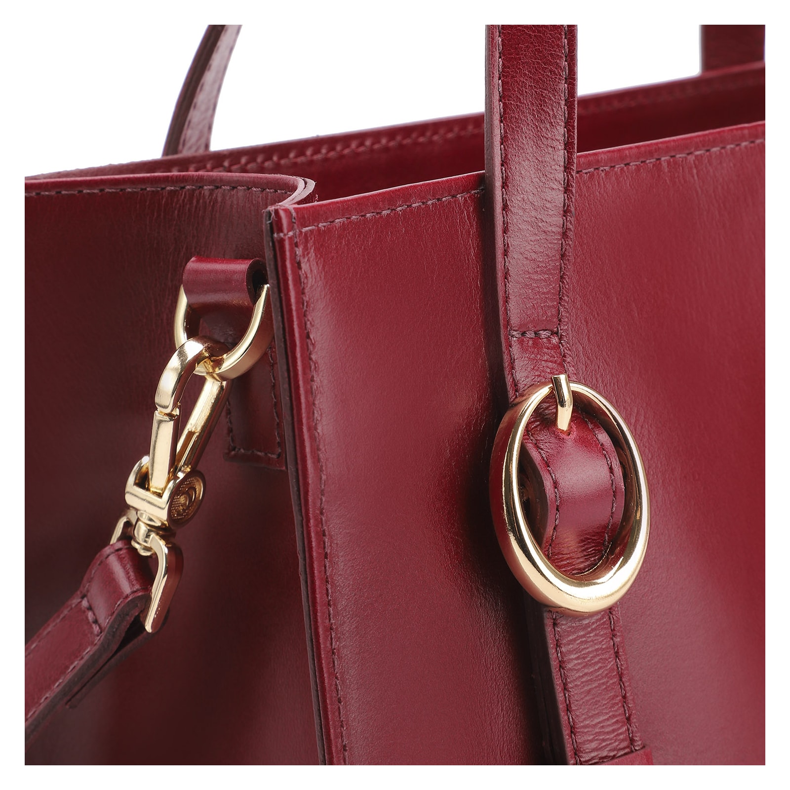 Bolsa Tote Fivelas Couro Vermelho Cereja