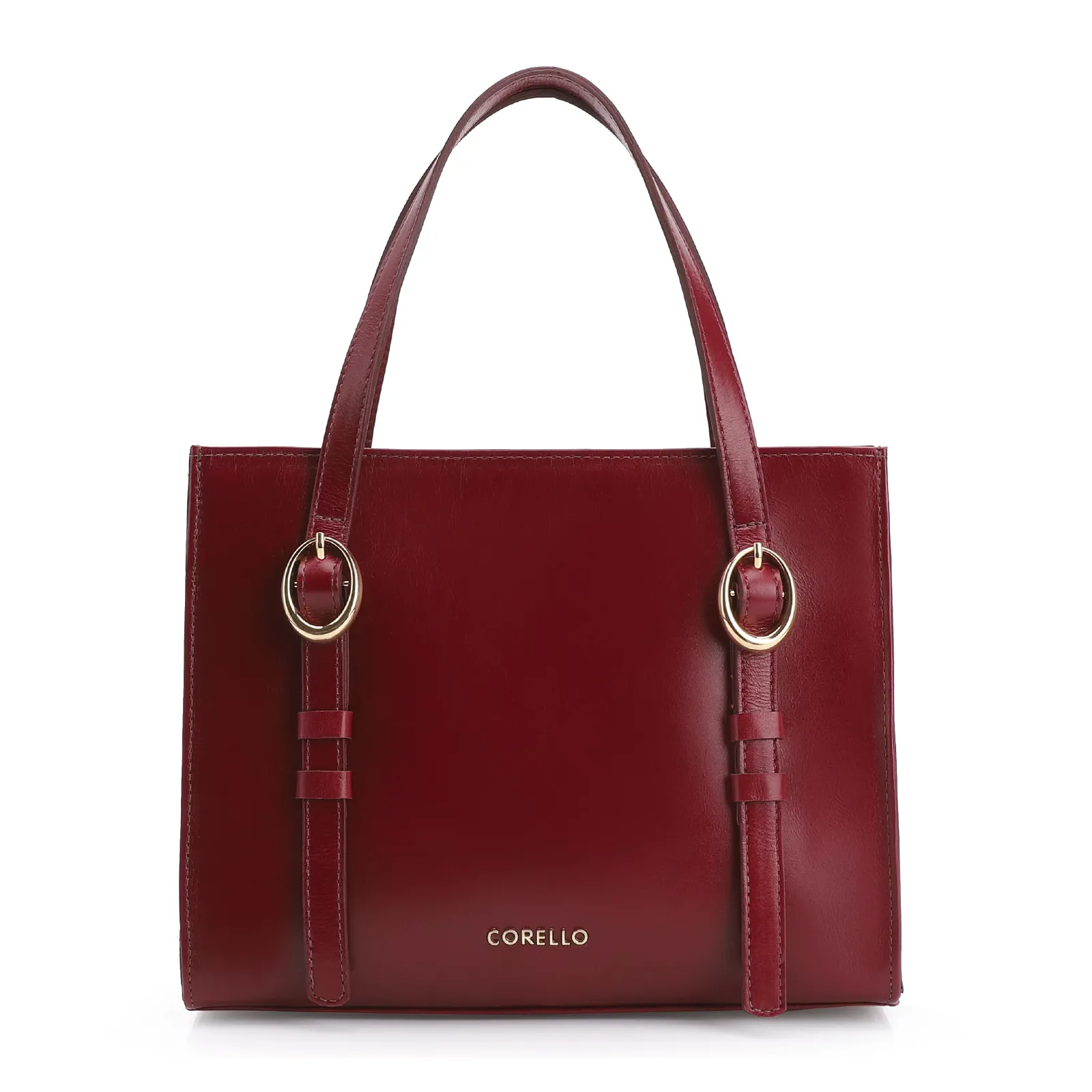 Bolsa Tote Fivelas Couro Vermelho Cereja