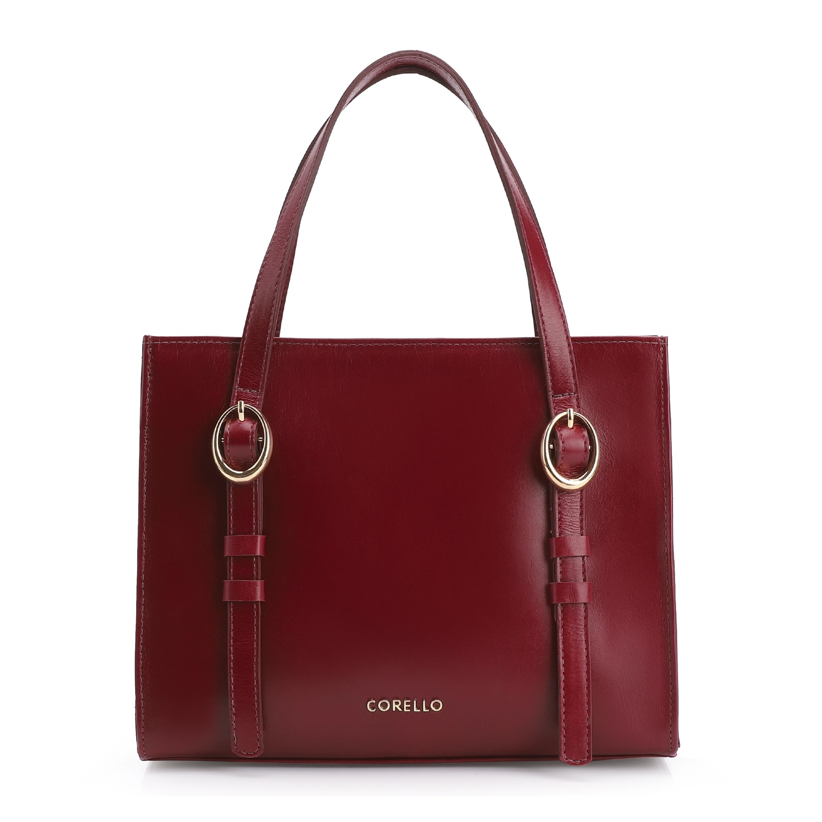 Bolsa Tote Fivelas Couro Vermelho Cereja