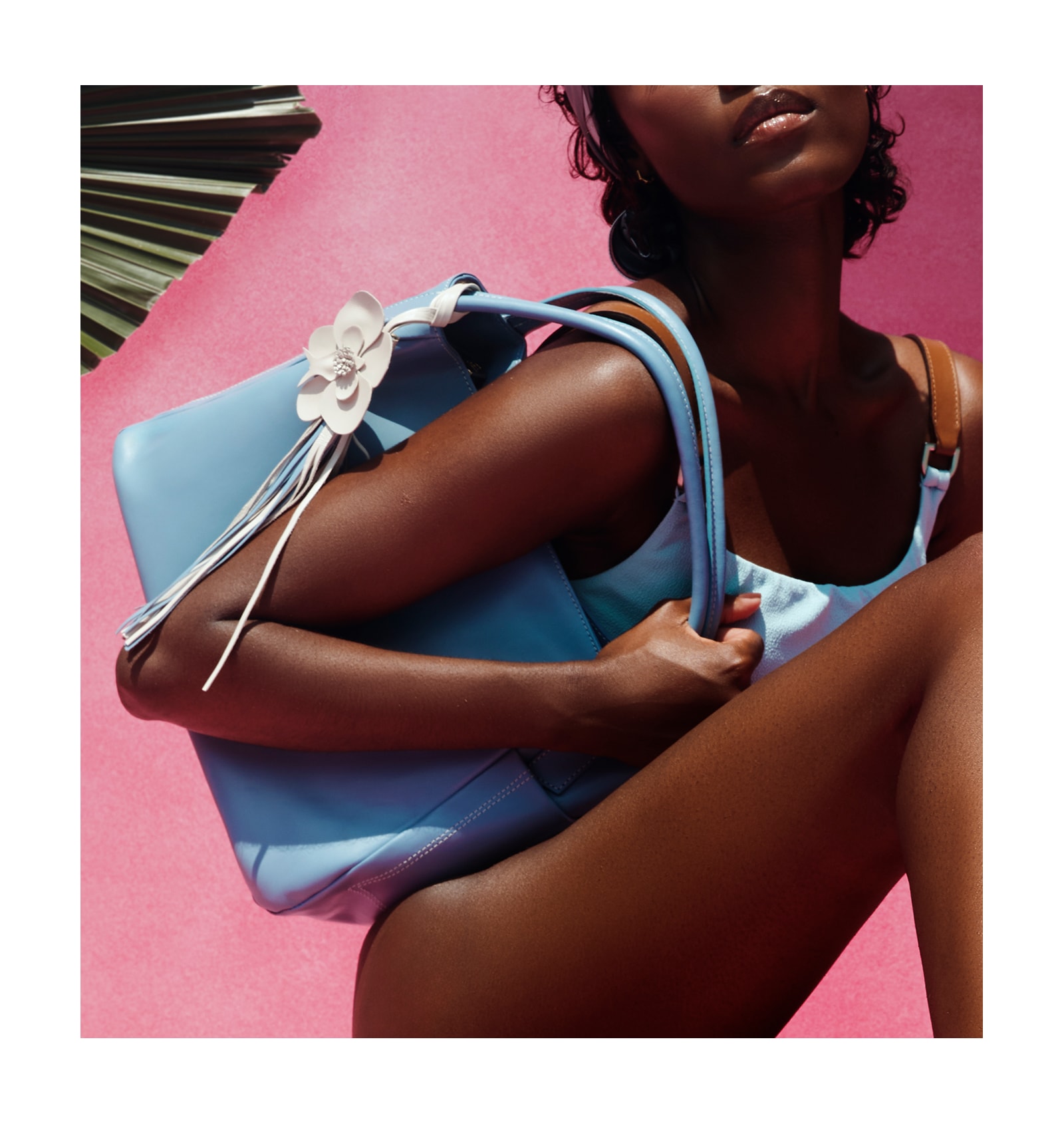 Bolsa Tote Flor Couro Azul
