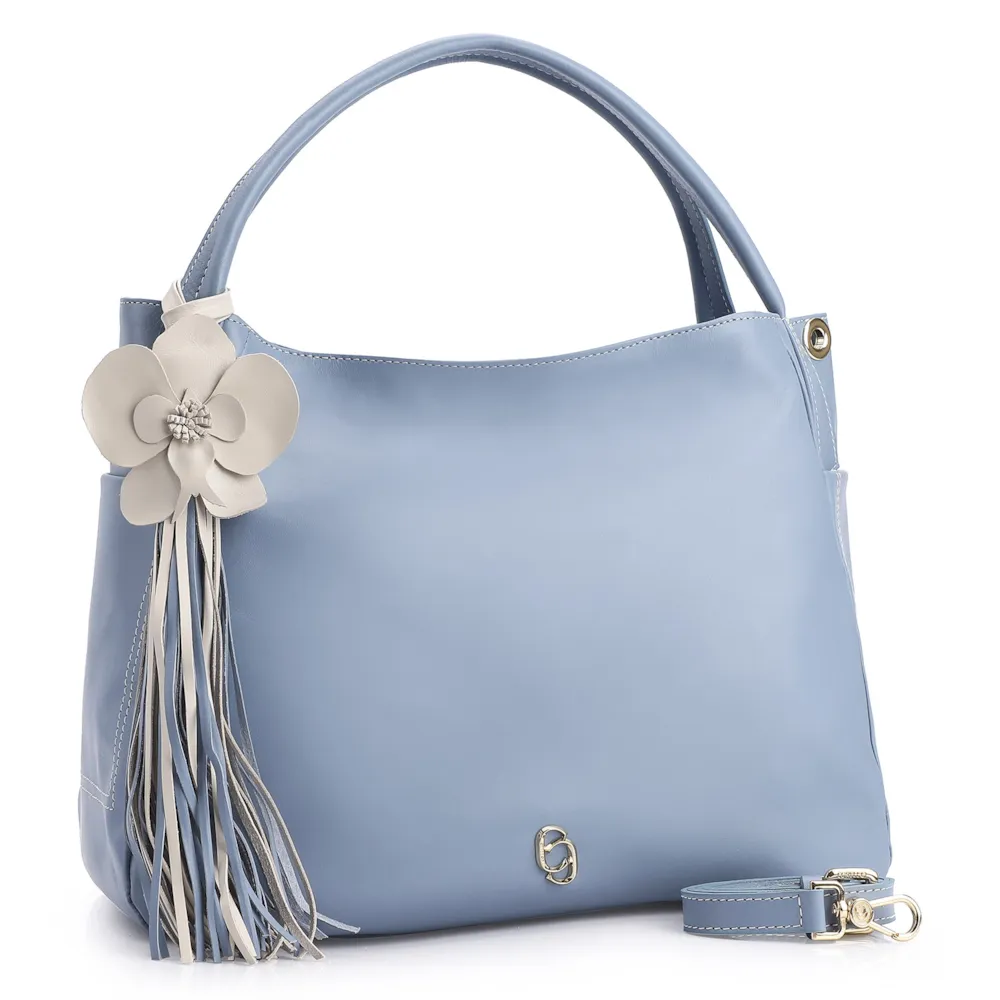 Bolsa Tote Flor Couro Azul - imagem 3