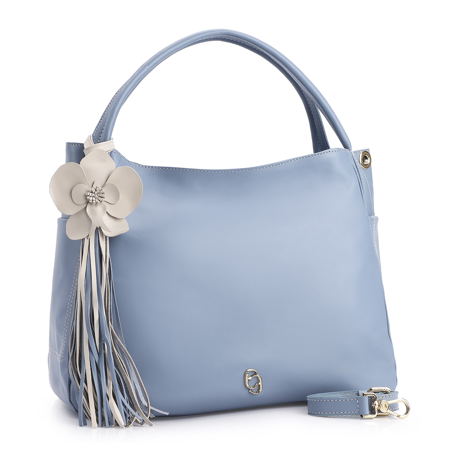 Bolsa Tote Flor Couro Azul