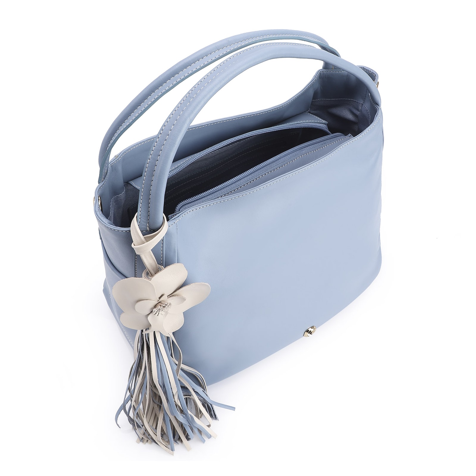 Bolsa Tote Flor Couro Azul