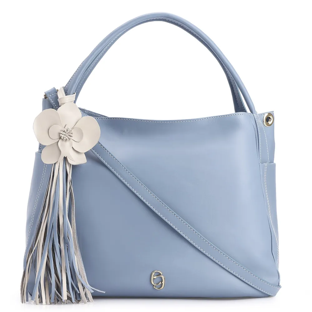Bolsa Tote Flor Couro Azul