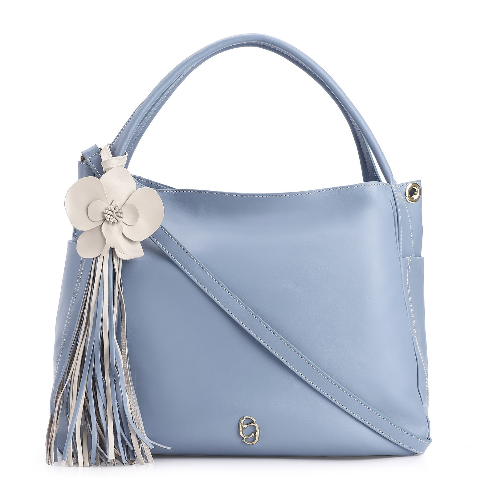 Bolsa Tote Flor Couro Azul