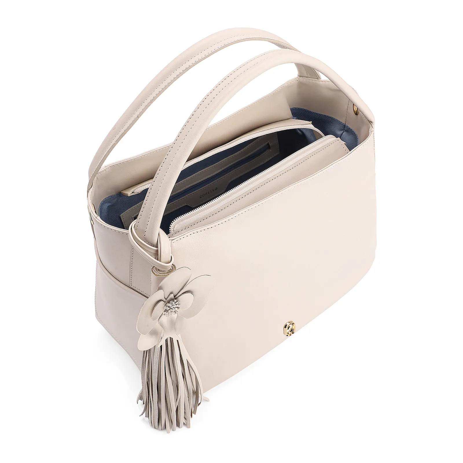 Bolsa Tote Flor Couro Off White