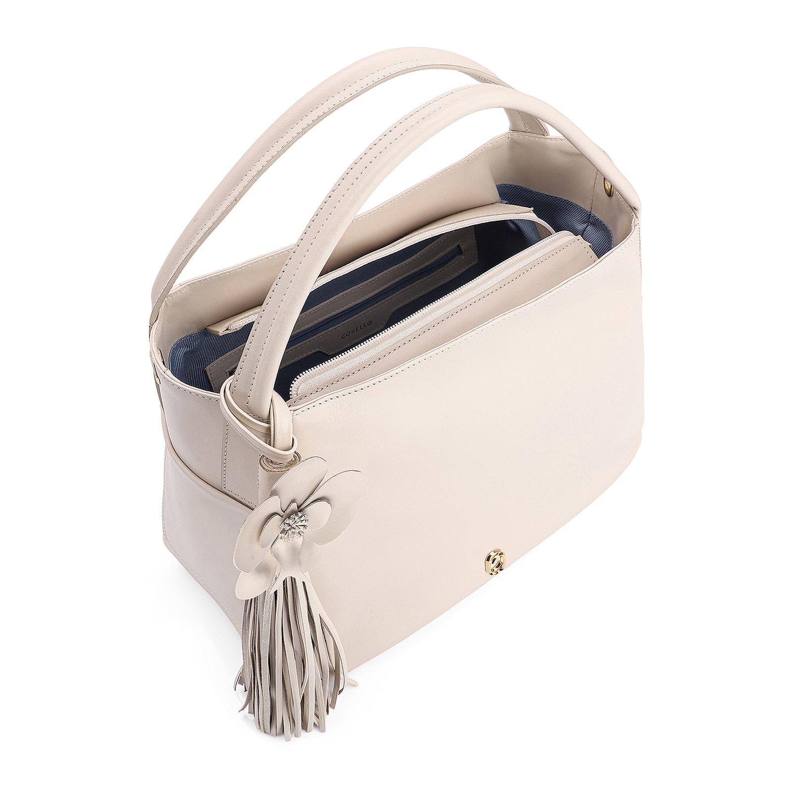Bolsa Tote Flor Couro Off White