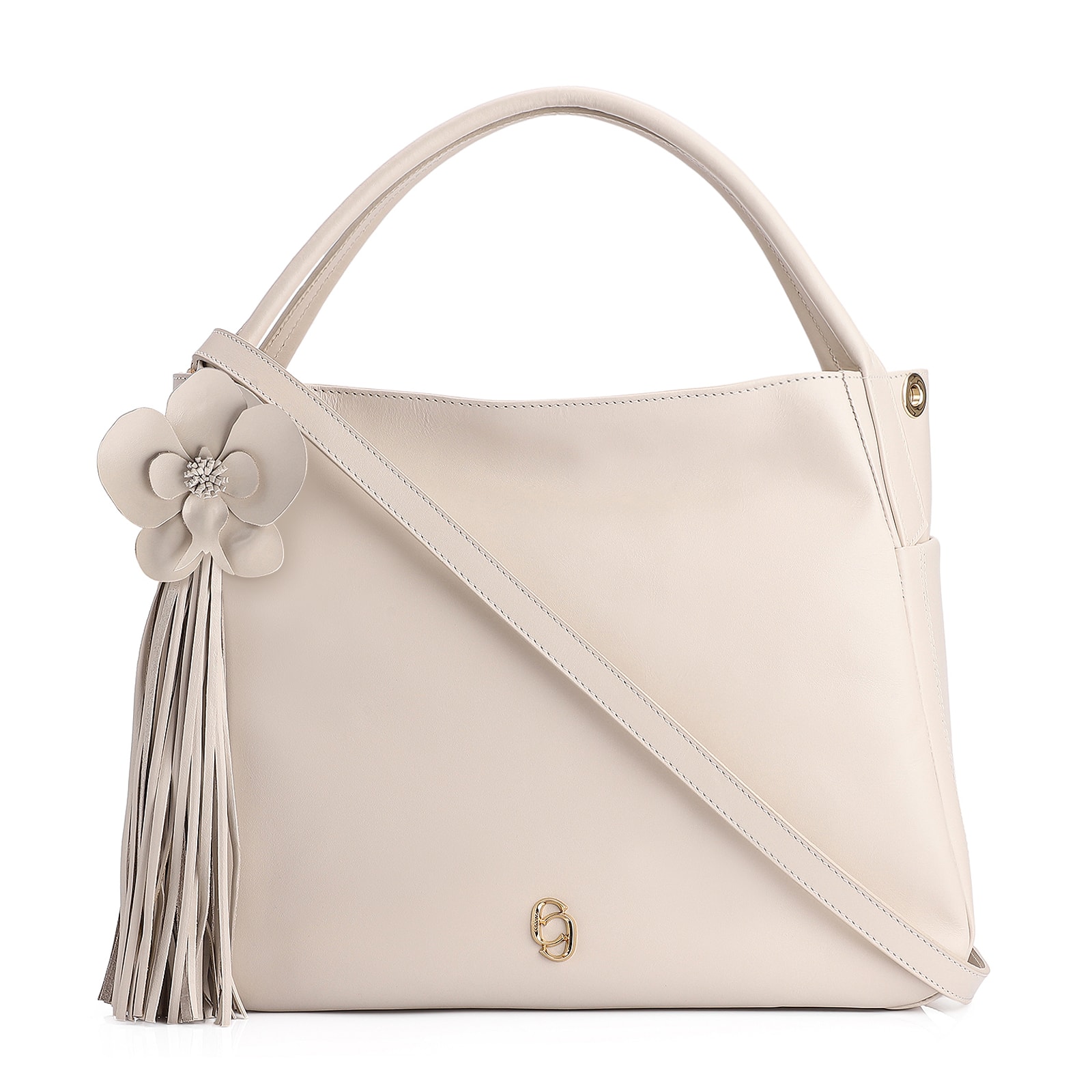 Bolsa Tote Flor Couro Off White