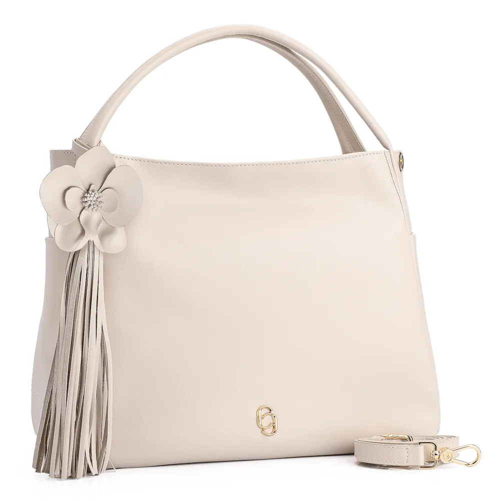 Bolsa Tote Flor Couro Off White - imagem 2