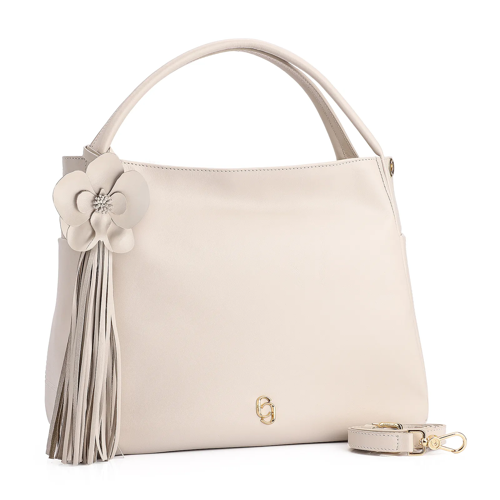 Bolsa Tote Flor Couro Off White