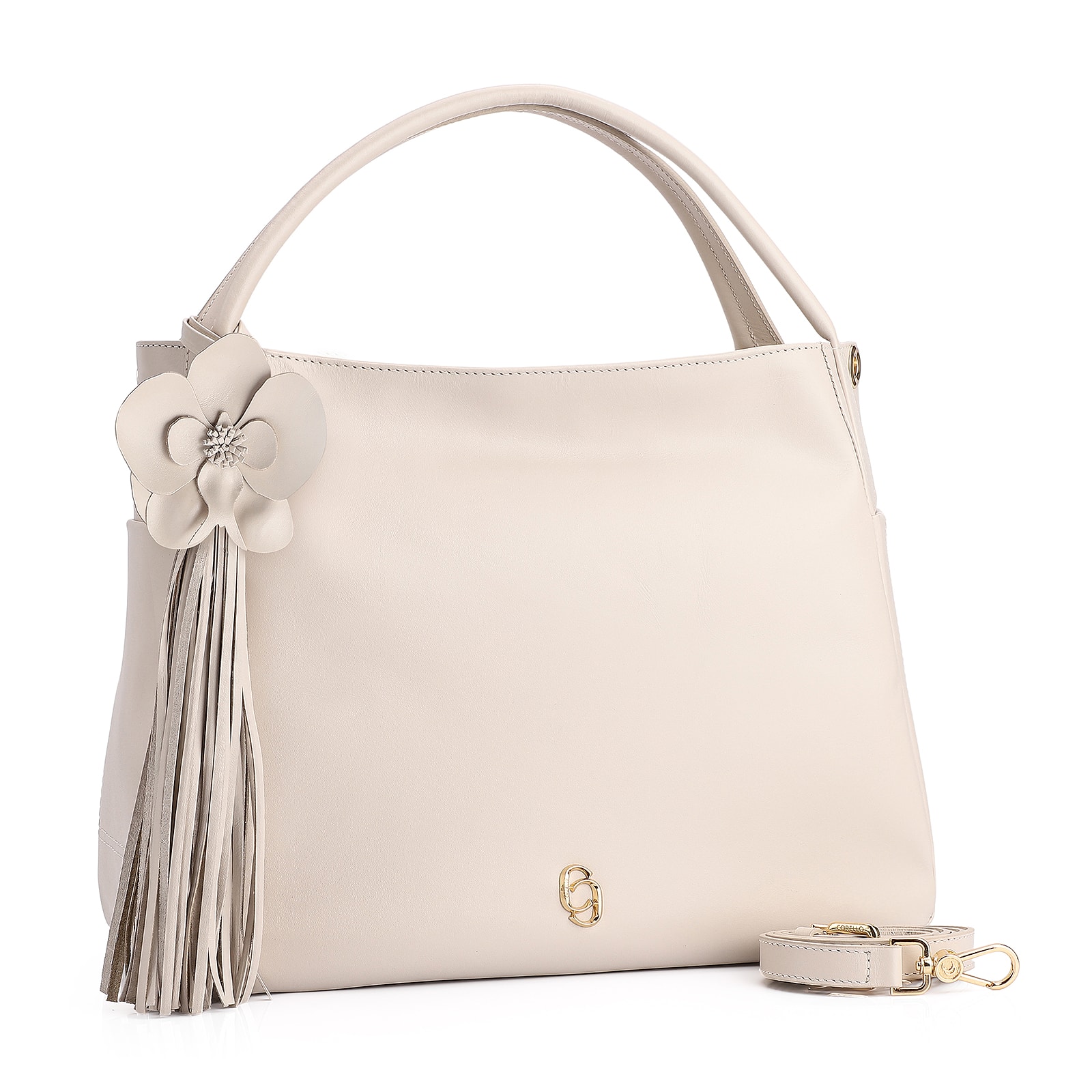Bolsa Tote Flor Couro Off White