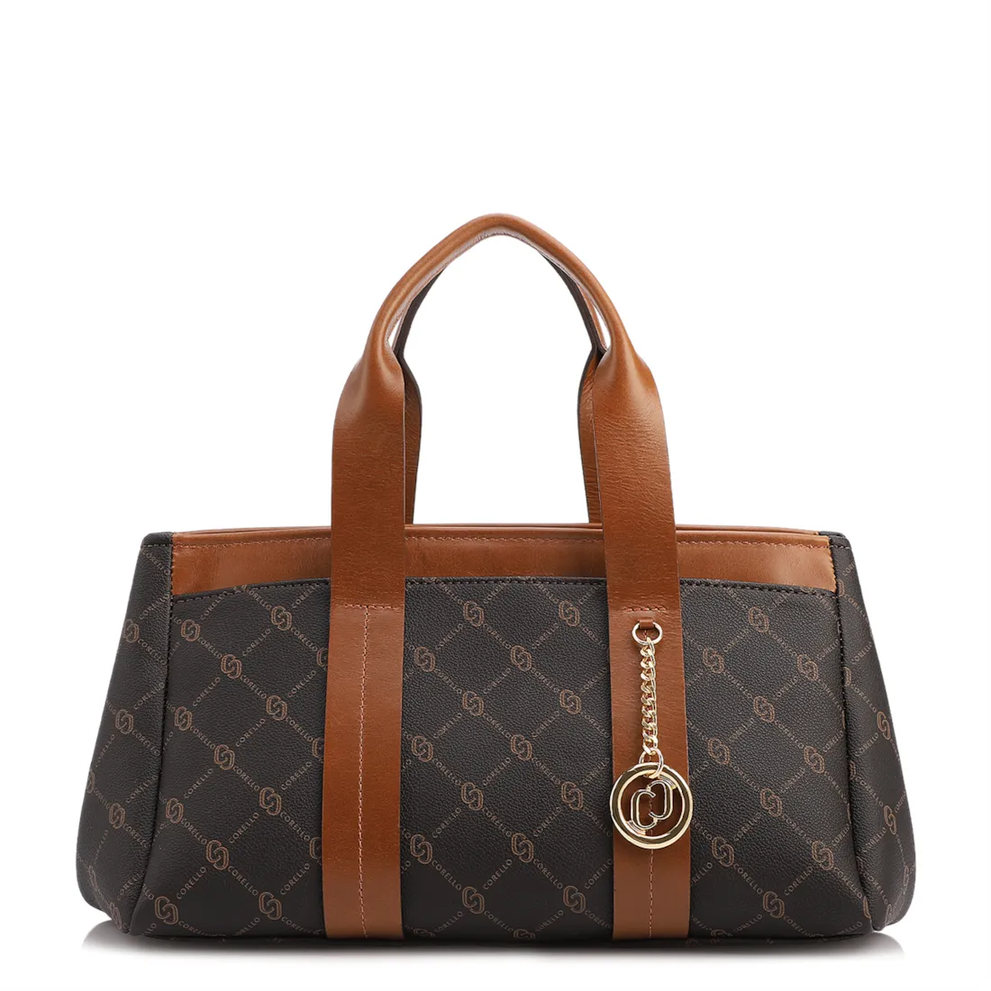 Bolsa Tote Grande Alt/Couro Marrom Monograma Botão Lateral