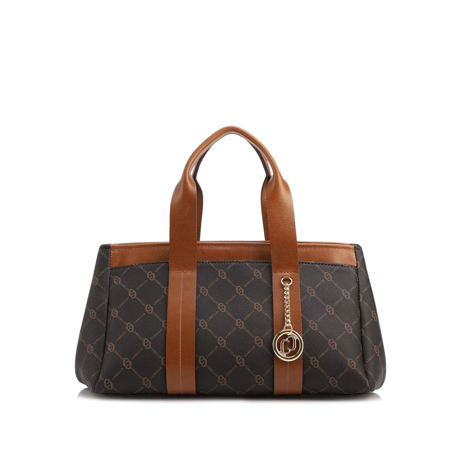 Bolsa Tote Grande Alt/Couro Marrom Monograma Botão Lateral