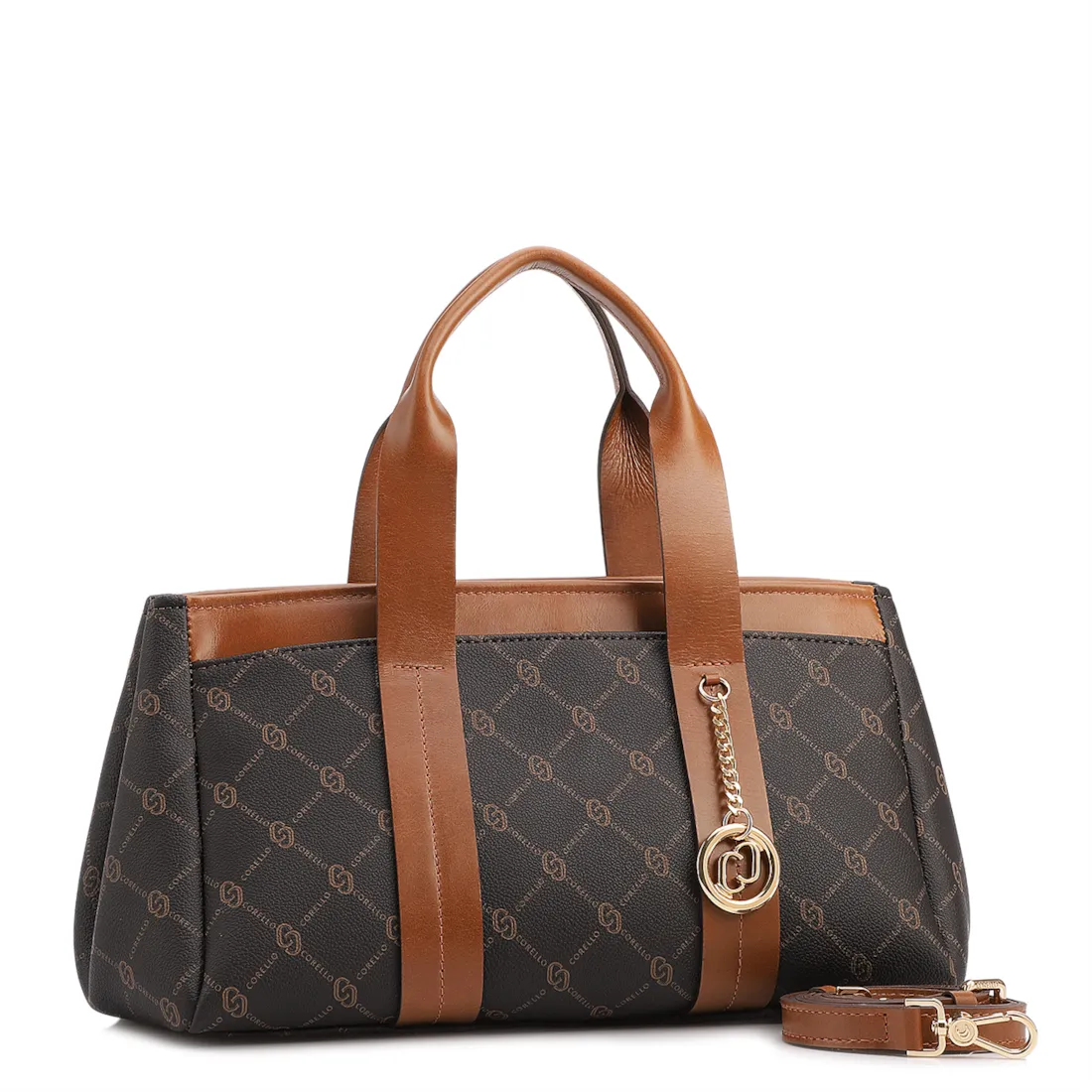 Bolsa Tote Grande Alt/Couro Marrom Monograma Botão Lateral - foto 2