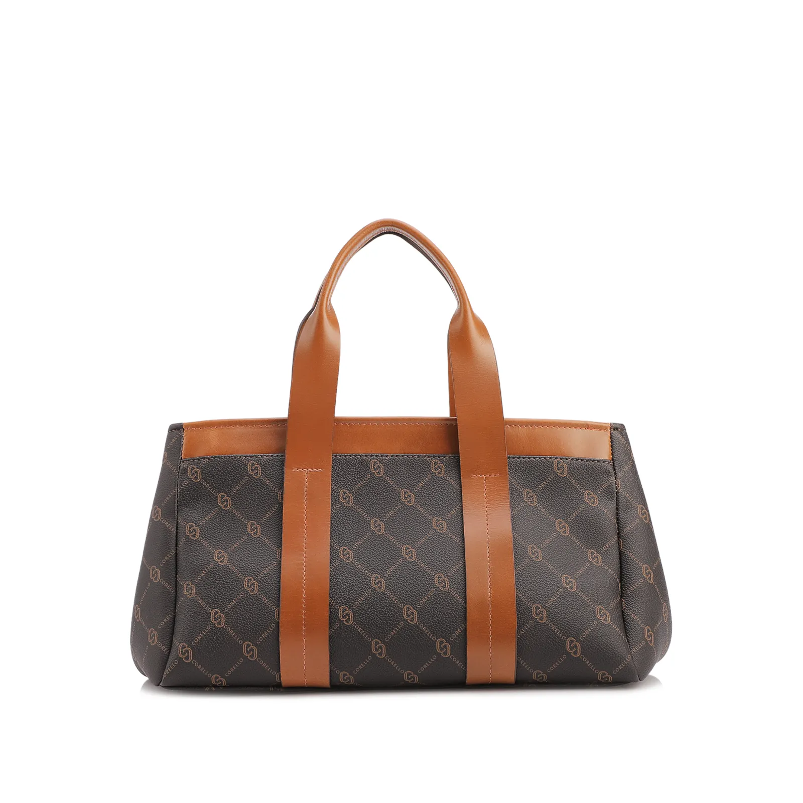 Bolsa Tote Grande Alt/Couro Marrom Monograma Botão Lateral