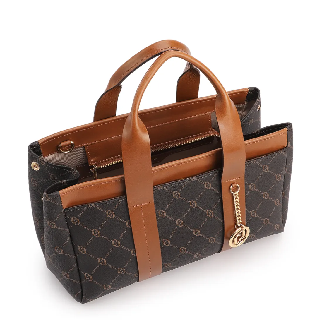 Bolsa Tote Grande Alt/Couro Marrom Monograma Botão Lateral - foto 4