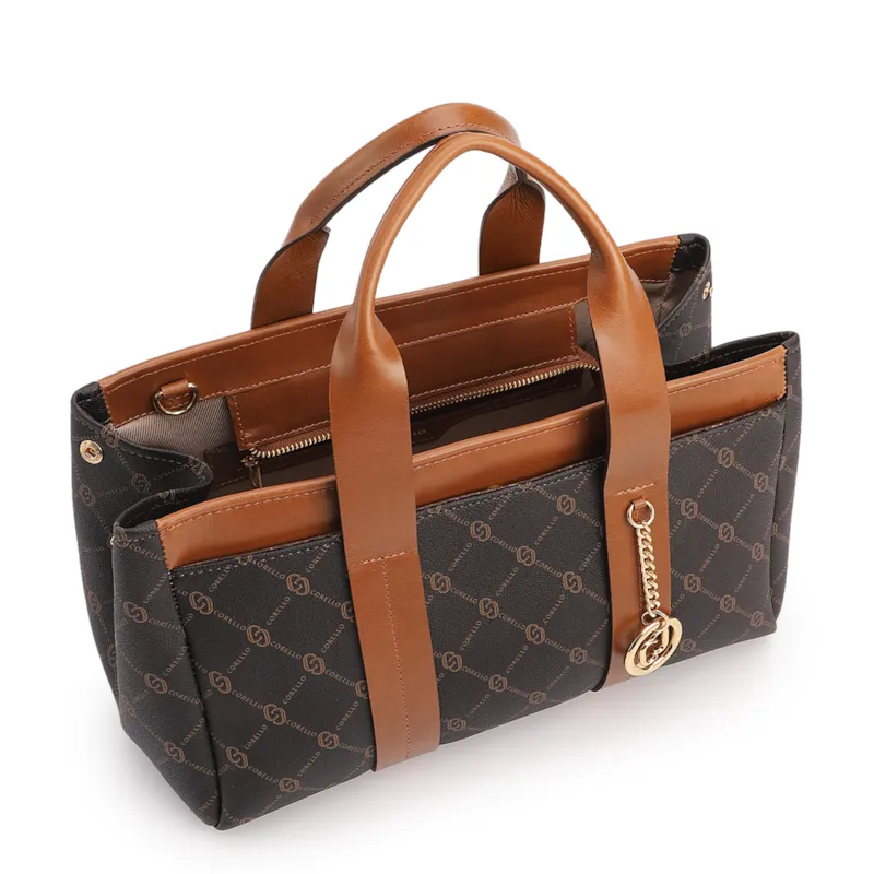 Bolsa Tote Grande Alt/Couro Marrom Monograma Botão Lateral - foto 4