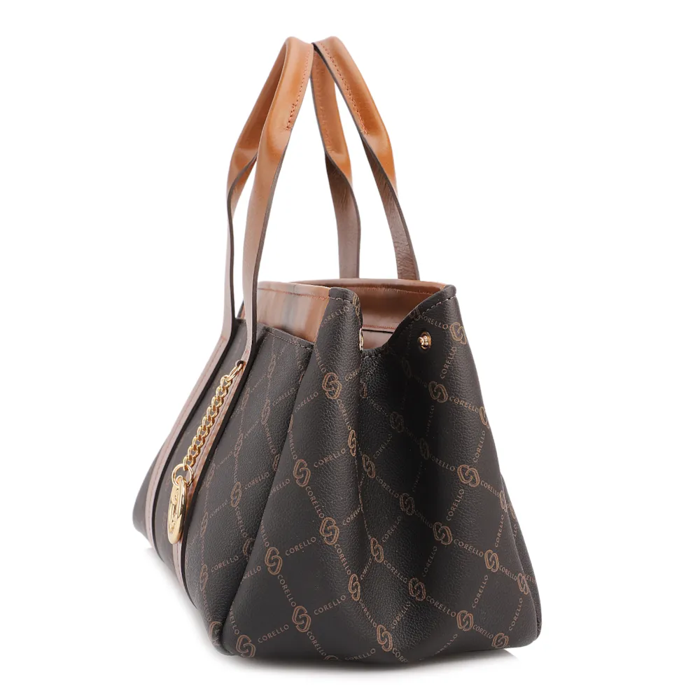 Bolsa Tote Grande Alt/Couro Marrom Monograma Botão Lateral - imagem 8