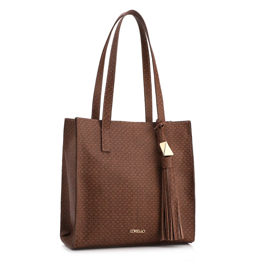 Bolsa Tote Grande Alt Lezard Marrom Barbicacho Textura Tramado - imagem 2