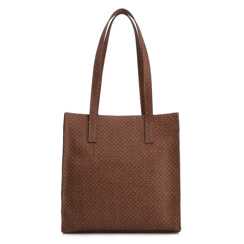 Bolsa Tote Grande Alt Lezard Marrom Barbicacho Textura Tramado - imagem 3