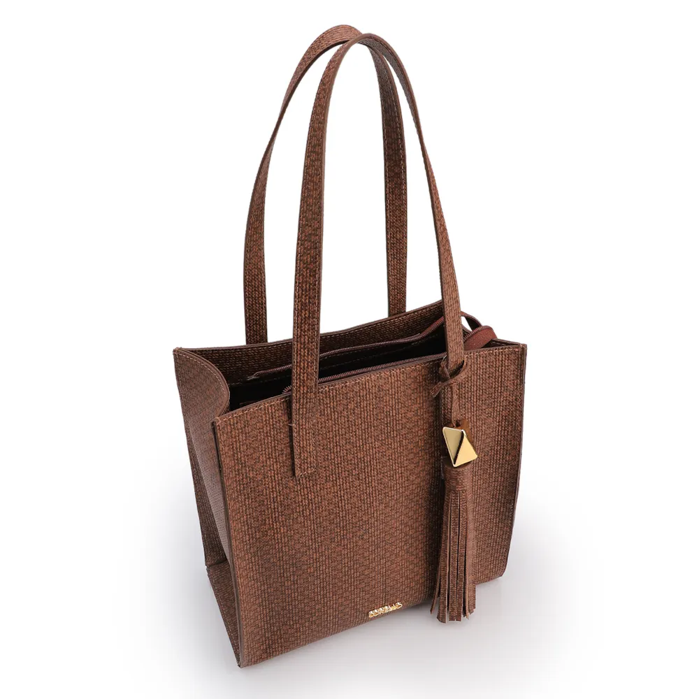 Bolsa Tote Grande Alt Lezard Marrom Barbicacho Textura Tramado - imagem 4