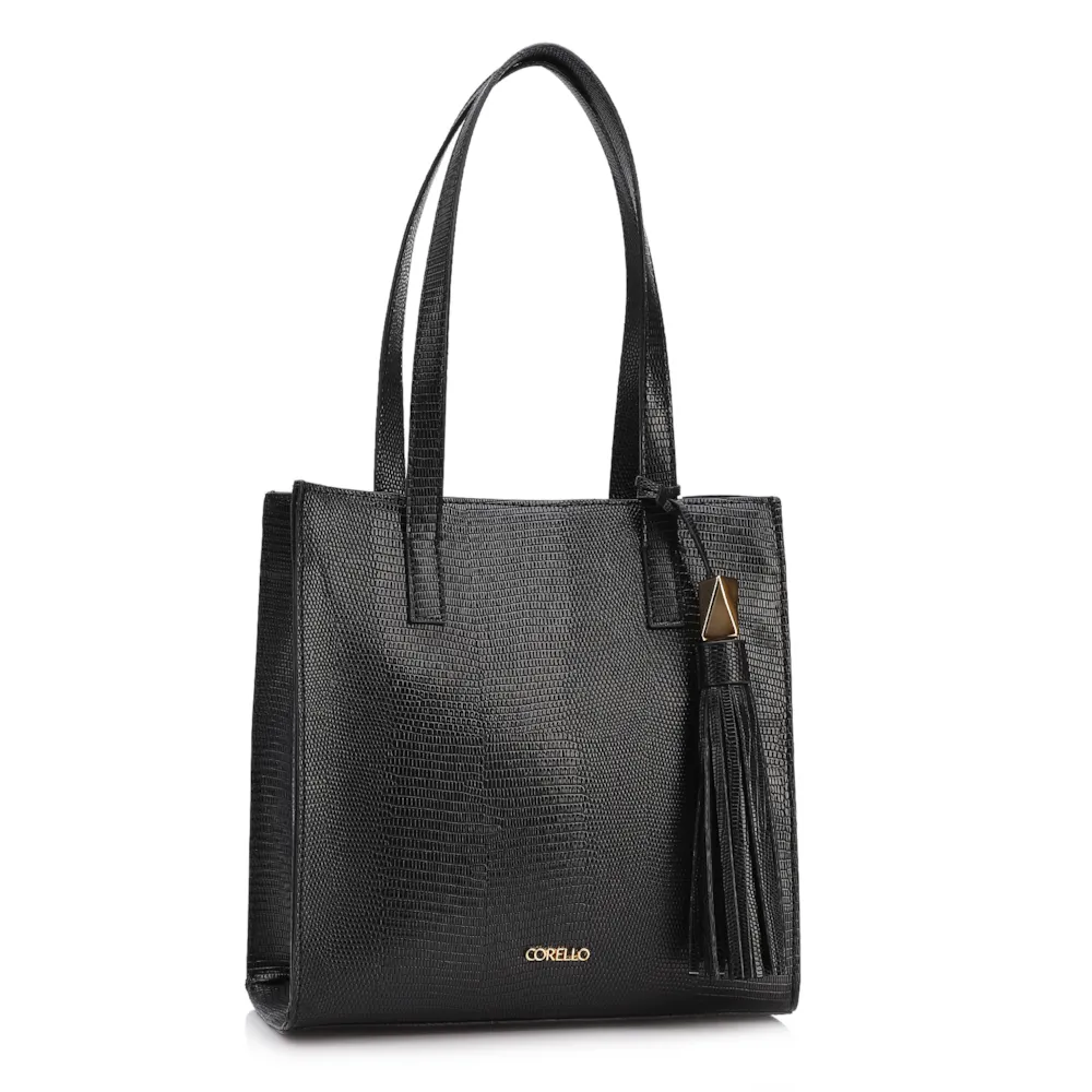 Bolsa Tote Grande Alt Lezard Preto Barbicacho - imagem 3