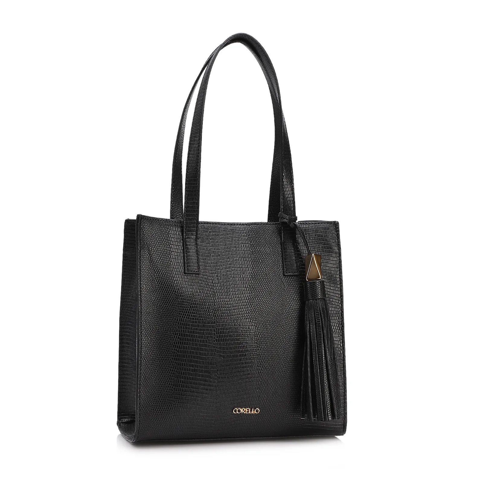 Bolsa Tote Grande Alt Lezard Preto Barbicacho